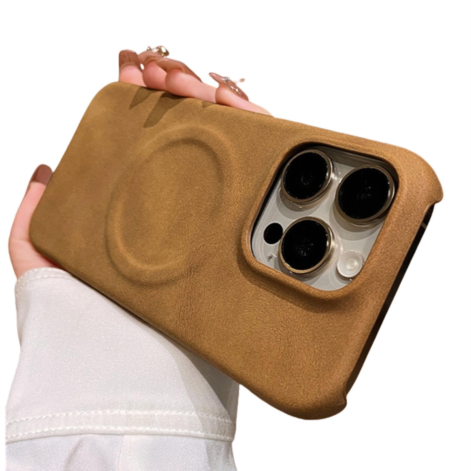 Coque iPhone 16 Plus marron en cuir chic pour un style quotidien