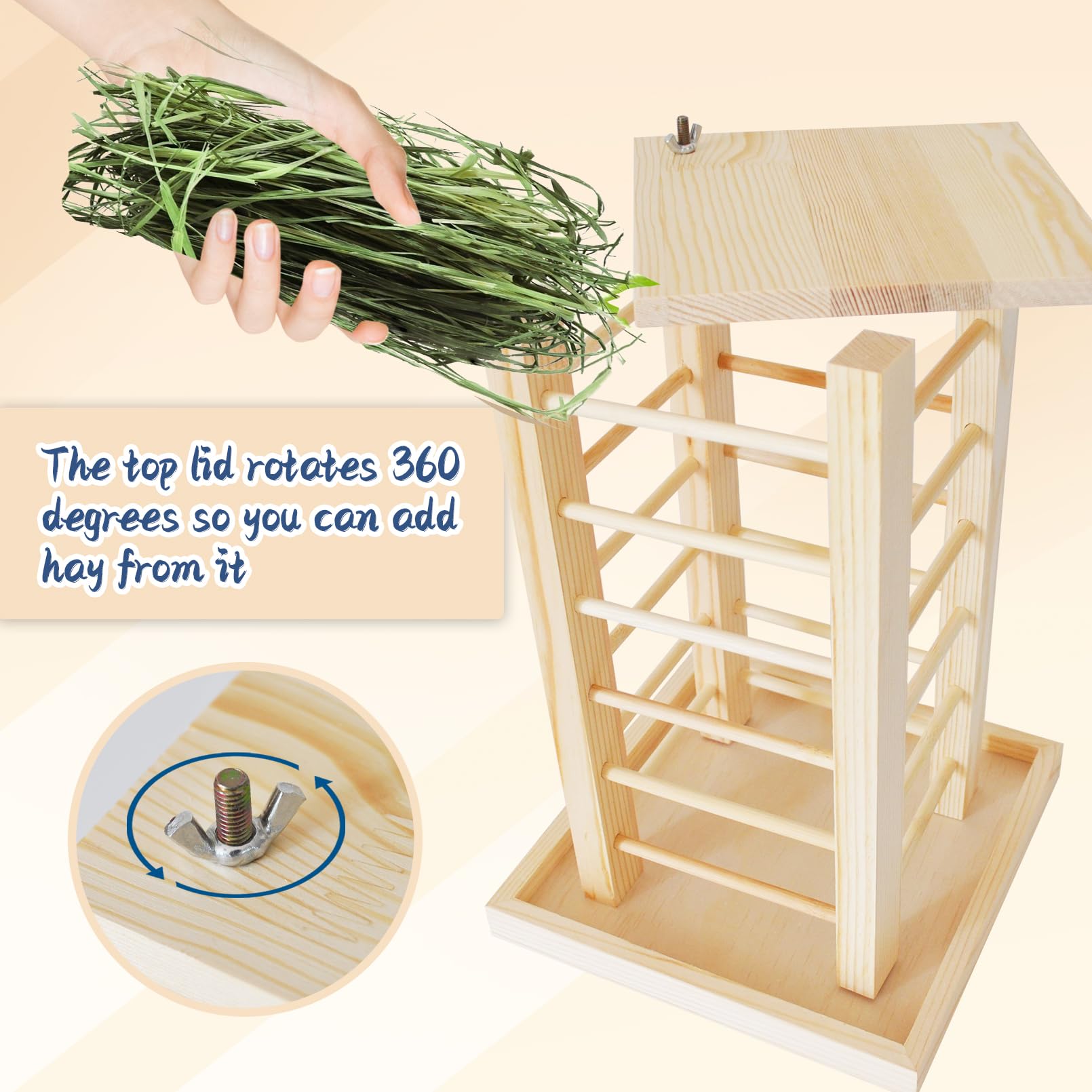 Rabbit Hay Feeder Wooden Bunny Hay Rack Guinea Pig Feeding Manger Standing Rabbits Grass Holder Small Animals Less Waste Food Dispenser for Chinchillas Hamsters Bunnies Gerbil - image 4