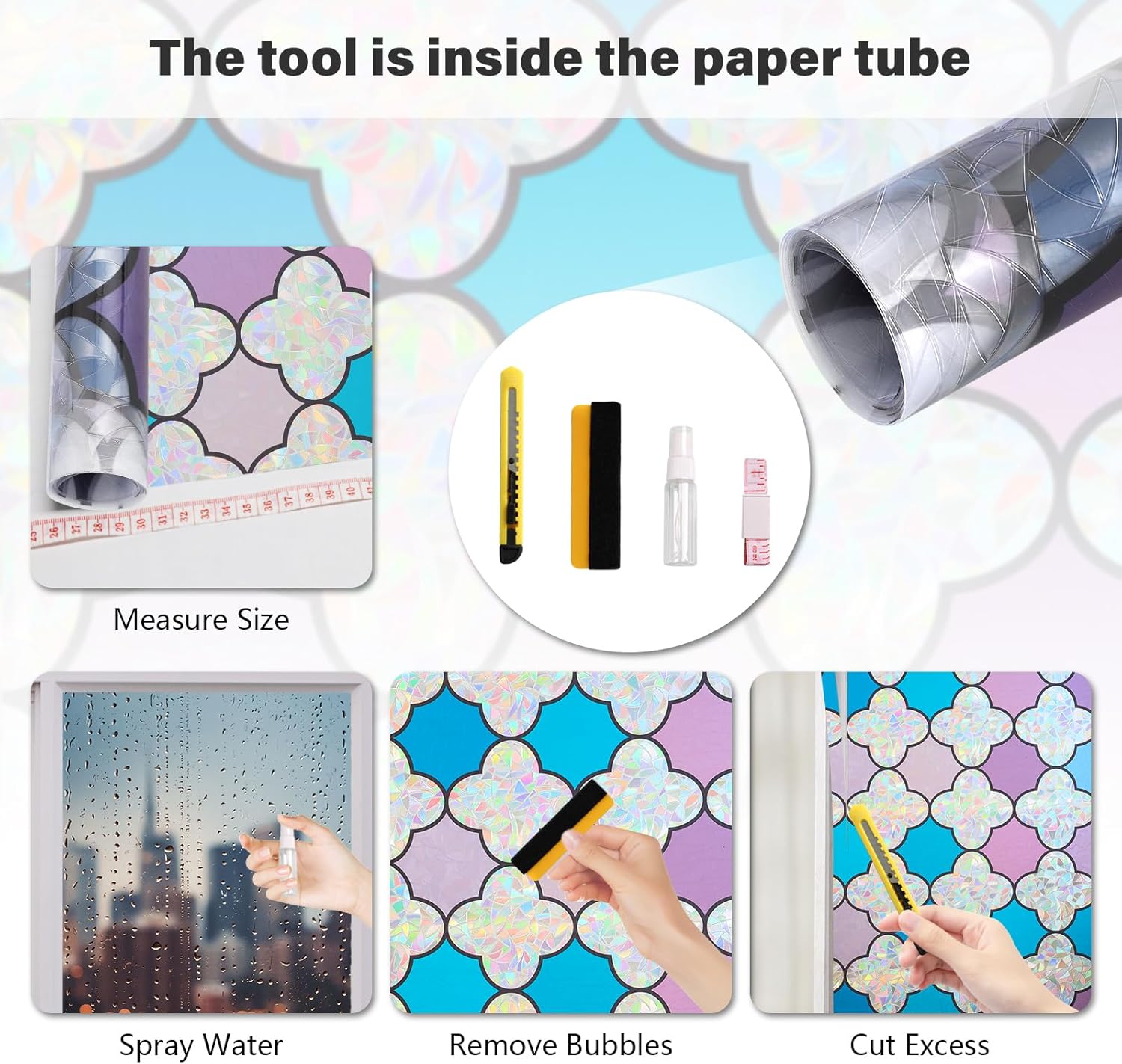 Donox Window Privacy Film, Stained Glass Decorative Static Cling, Removable with Sun Blocking UV Protection, Rainbow Effect Sticker for Home Glass Doors Living Room Bedroom, 23.6 x 157.4 inches