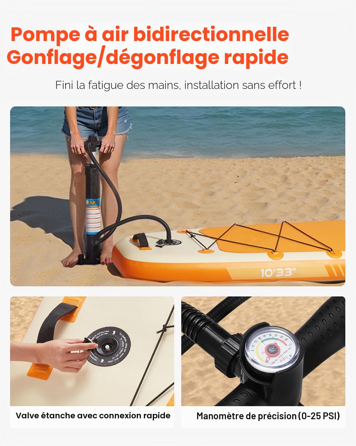 VEVOR Planche de Paddle Sup ultralégère 305/323/335/354 cm, Tous Les Accessoires Inclus, Pompe, pagaie, Palme, Sac à Dos, Sangle de Cheville, Sangle, Pont antidérapant