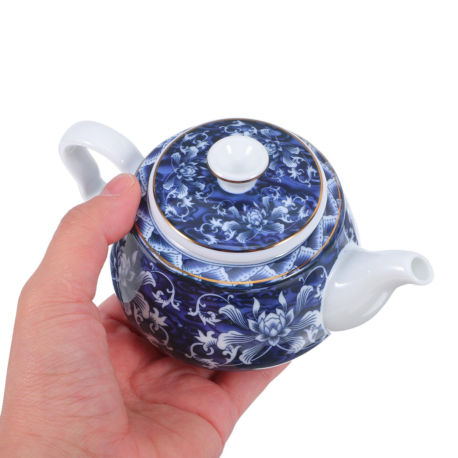 Tetera de Cerámica Azul Estilo Chino para Té, con Asa y Filtro