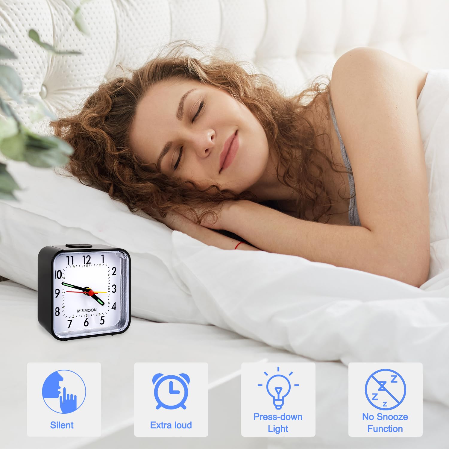 m zimoon Sveglia al Quarzo Analogica, Sveglia Analogico Classico con Funzione Snooze e Luce, Sveglia Analogica Senza Ticchettio, Nero