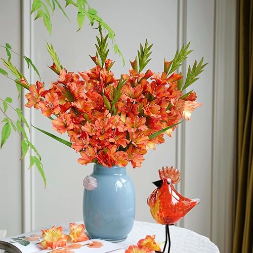 Miniatura 4 de Paquete de 6 plantas artificiales de orquídea artificial de gladiolo, tallos largos de seda, jarrón, mesa, cocina, hogar, jardín, fiesta, decoración