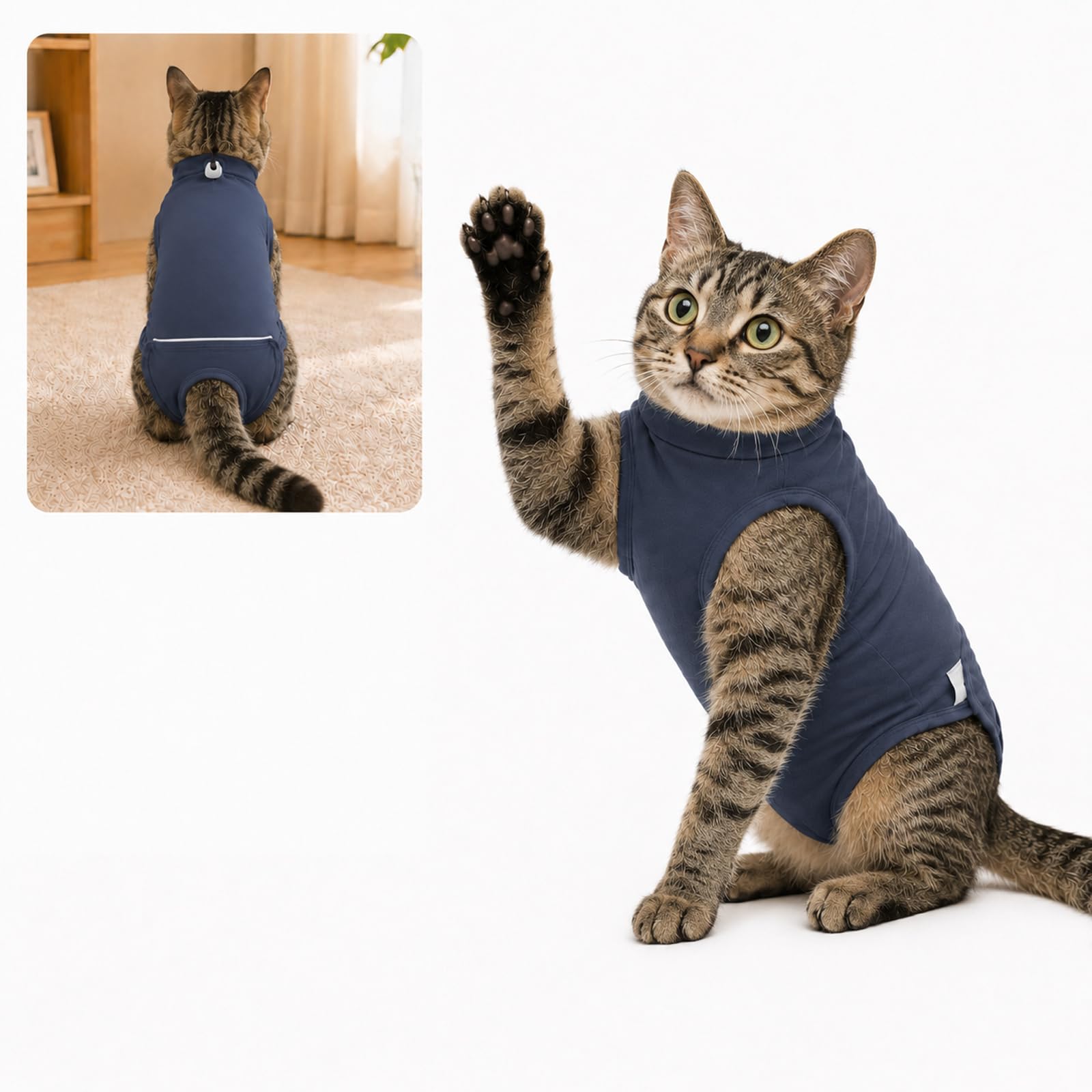 Stretchy Cat Recovery Suit After Surgery - Comfortable Full-Body Onesie with Snap Opening for Post-Spay & Neuter Recovery, E-Collar, Soft Breathable Fabric Protects Wounds from Licking,