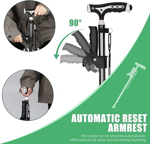 Miniatura 2 de Bastón para caminar de 440 libras para hombres y mujeres, aleación de aluminio, ligero, altura ajustable, bastón plegable de pie con LED para