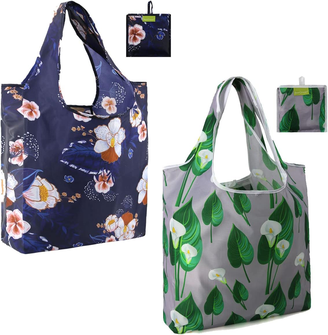 BeeGreen Flora and Leaves ReusableGroceryBags Bulk 2 Pack