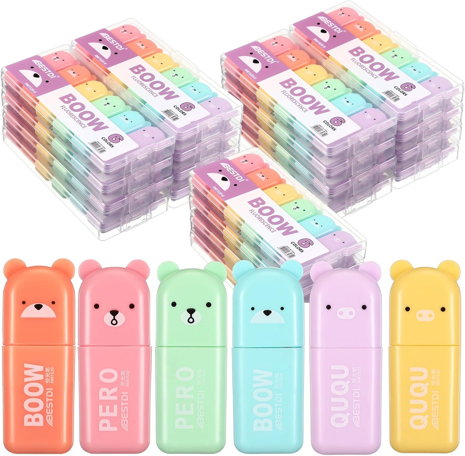 Fuutreo 120 Pcs Cute Mini Bear Highlighter Pens Kawaii Highlighter Set Back to School Gift Assorted Pastel Colors Chisel Tip Marker Pens for Kids Students Adults School Office Supplies