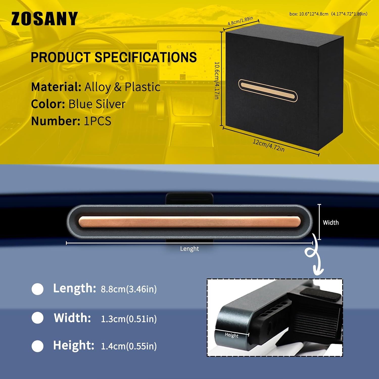 Car Air Freshener in Vent for Tesla Model Y/3, Car Fragrance Diffuser in Vent, Vent Clip Air Fragrance Diffuser Includes 8 Reusable Long-Lasting Fragrance Sticks