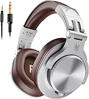 OneOdio Fone de Ouvido DJ A71 Fusion Silver/BrownFalante 40 mm Neodimio Conexão P2 ou P10 Com Microfone, Cabo Destacável, Grande