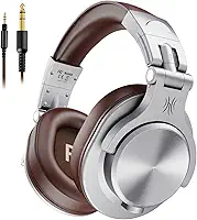 OneOdio Fone de Ouvido DJ A71 Fusion Silver/BrownFalante 40 mm Neodimio Conexão P2 ou P10 Com Microfone, Cabo Destacável, Grande