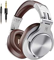 OneOdio Fone de Ouvido DJ A71 Fusion Silver/BrownFalante 40 mm Neodimio Conexão P2 ou P10 Com Microfone, Cabo Destacável, Grande