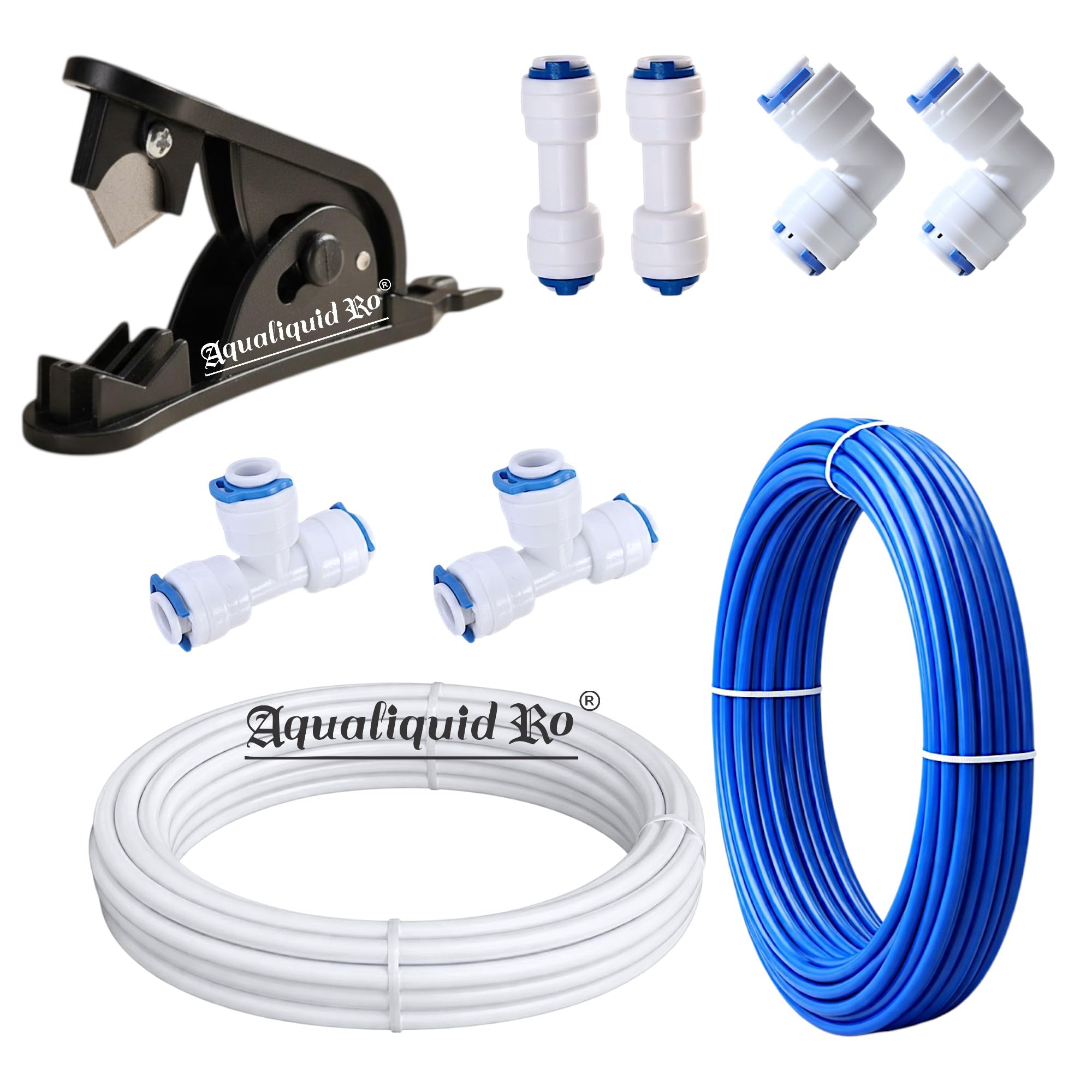 Water Purifier Virgin Ro Pipe 3 Meter White, 3 Meter Blue, 1/4 Inch size QC, Straight Connector, 1/4 All Tee, 1 Pipe Cutter - 1/4 Inch Size-picture-11