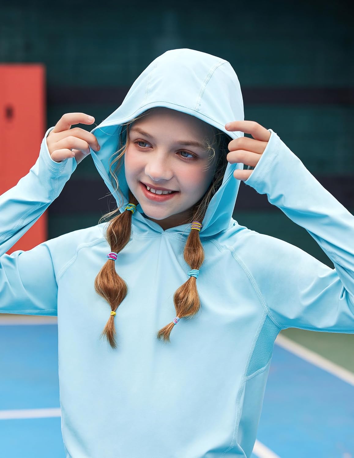 Zaclotre Kids UPF 50+ Sun Shirt Girls Quick Dry Sun Protection Clothing Athletic Hoodie with Thumbholes - Image 4