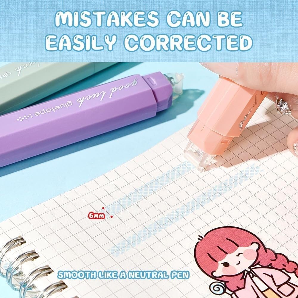 Cinta adhesiva de doble cara en formato bolígrafo for envolver regalos – 5 metros, borrable con fuerte adherencia, estilo kawaii morado, ideal for manualidades y scrapbooking.(A-green+purple)