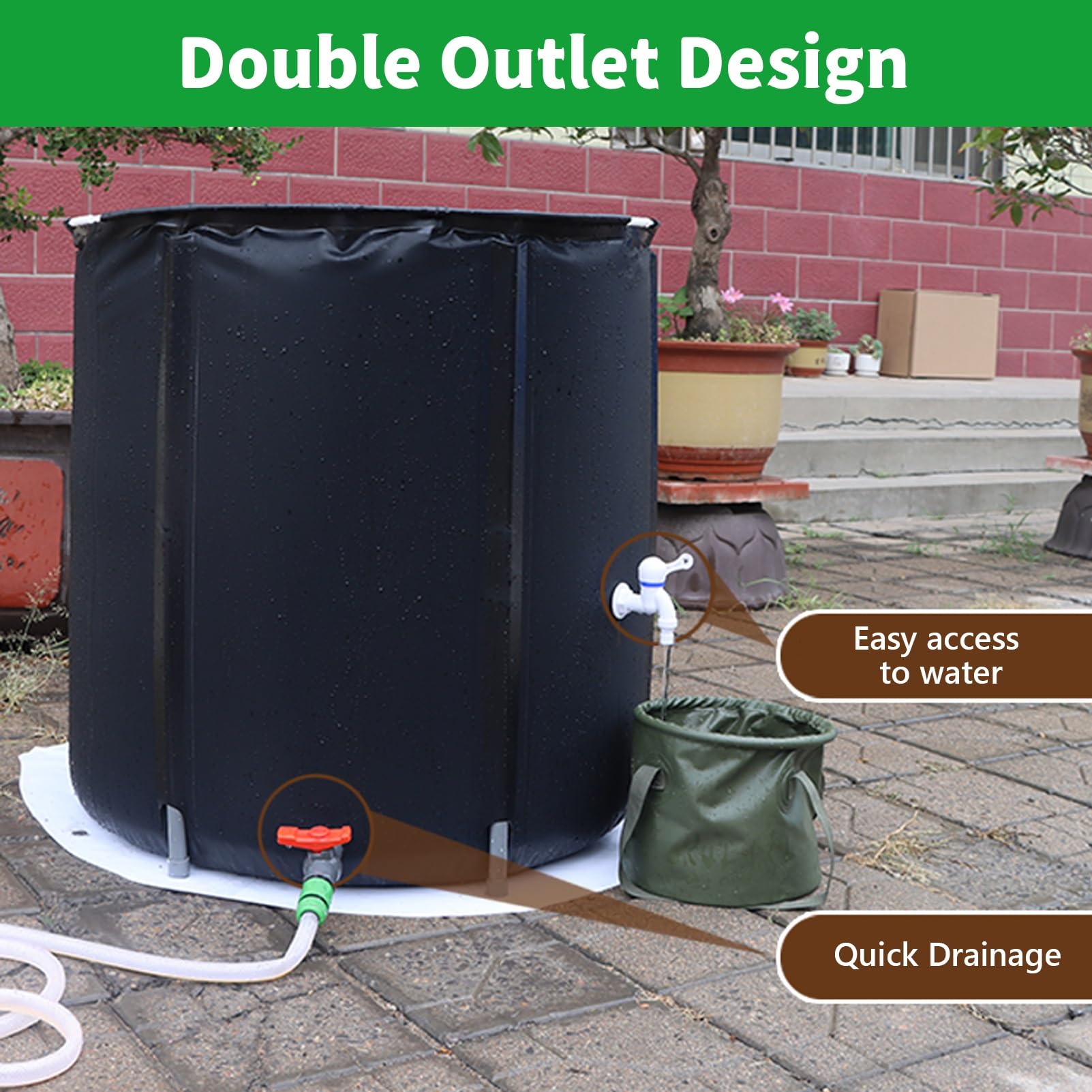 Barril de lluvia plegable Tanque de agua de gran capacidad Contenedor de almacenamiento Colector de agua de lluvia para jardín con tubería de agua de 2,5 m para almacenamiento de agua (Size :
