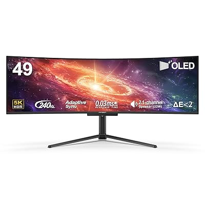 INNOCN 49" 49Q1S OLED Curved Gaming Monitor 5120 x 1440p 240Hz, 0.03ms, USB Type C 90W, HDMI 2.1, DisplayPort, USB Hub, Surrounding Speakers, Adaptive-Sync, Height Adjustable Stand, Black