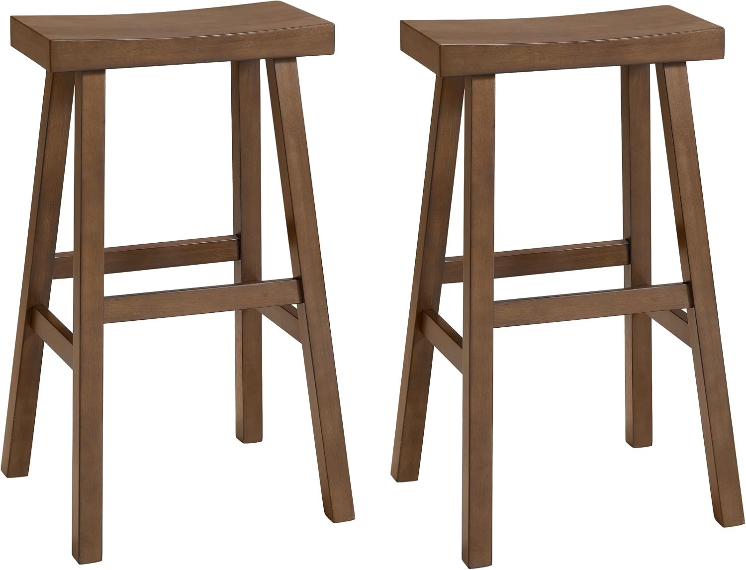 Alaterre Furniture Hayes Bar Stools Set of 2-31-Inch Tall Counter Height Bar Stools with Backless Saddle Seat and Footrests - Solid Wood Barstools for Kitchen and Dining Room Seating (Walnut)