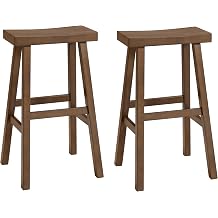 Alaterre Furniture Hayes Counter Height Bar Stools, Walnut, Set of 2, 31" | Tall Solid Wood Barstools with Backless Saddle Seat and Footrests, for Kitchen and Dining Room Seating