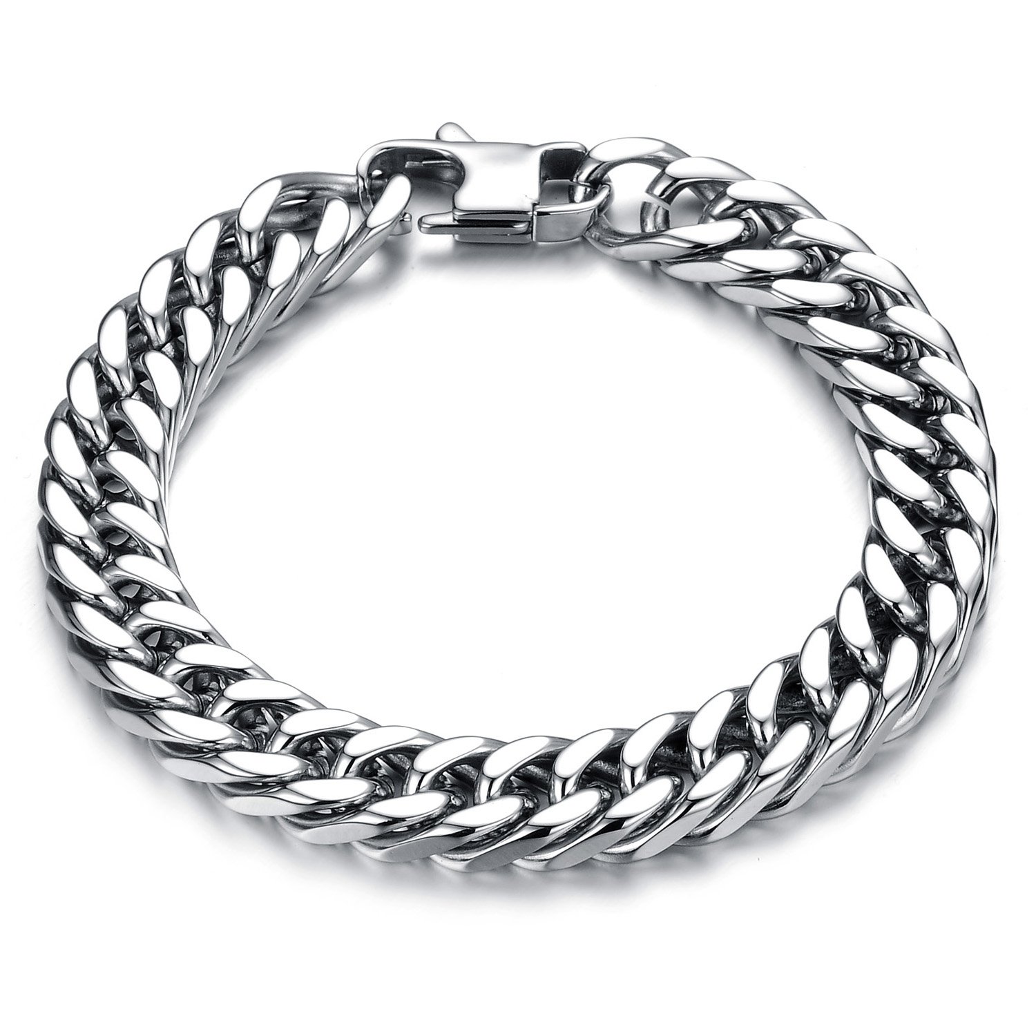 Heavy Silver Stainless Steel Chunky Curb Cuban Link Chain Bracelet
