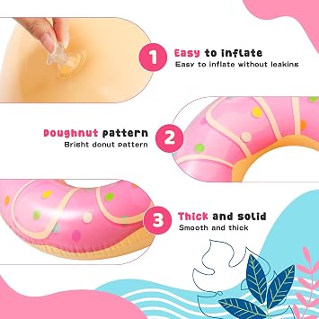 Poen 6 Pack Donut Pool Float 32.6 Inch Inflatable Donuts Swim Rings Tubes Floaties Assorted Doughnut Swimming Rings for Adult Women Men Beach Water Swimming Party Decorations