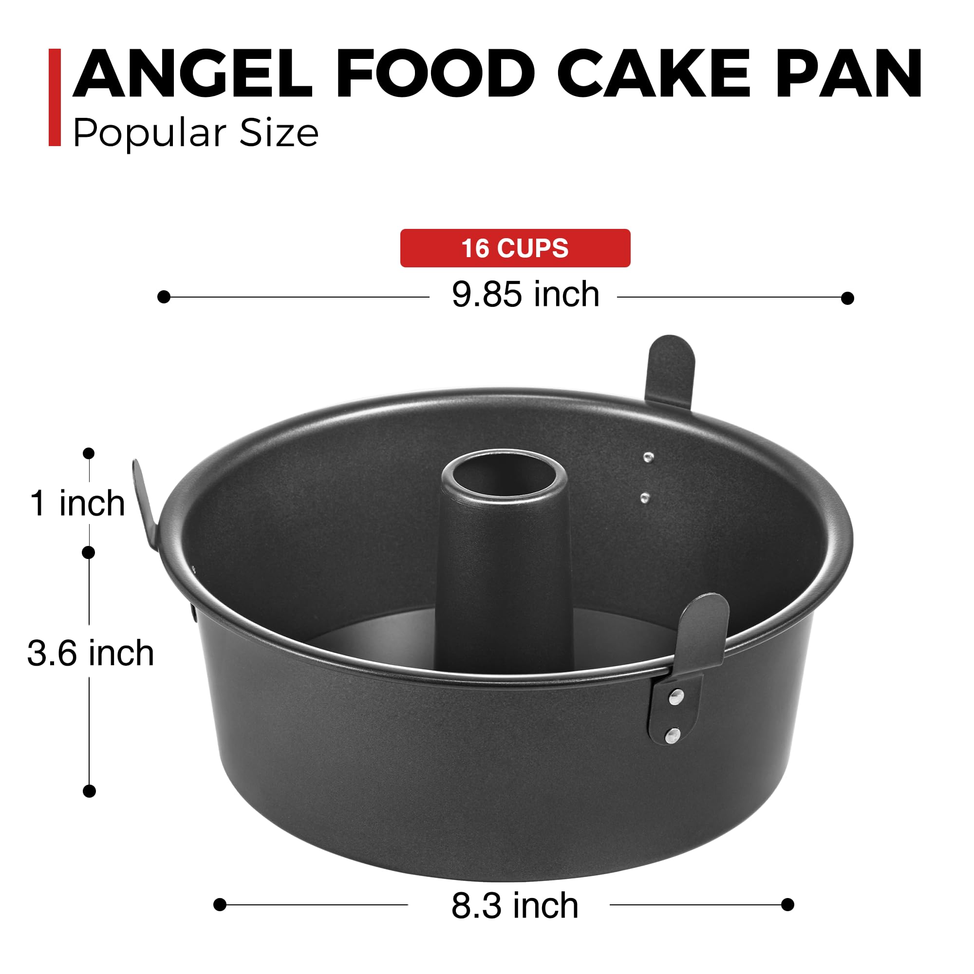 HONGBAKE Teglia per torte con fondo rimovibile, teglia per tubi da 25,4 cm, antiaderente, per torte, in chiffon, 16 tazze, resistente, grigio scuro