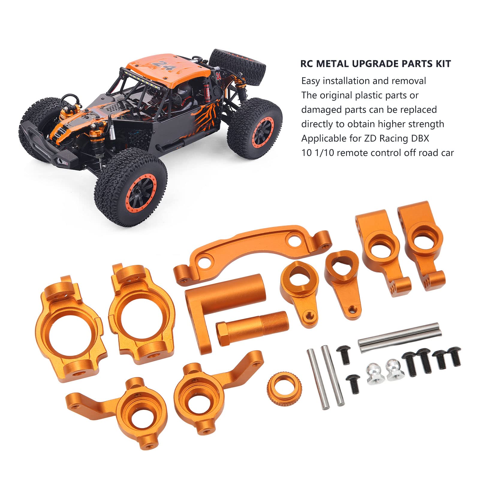 Zestaw metalowych części do modernizacji VGEBY RC, zestaw aluminiowych wahaczy do kierownicy, akcesoria RC do modeli samochodów ZD Racing DBX 10 1/10 (pomarańczowy)