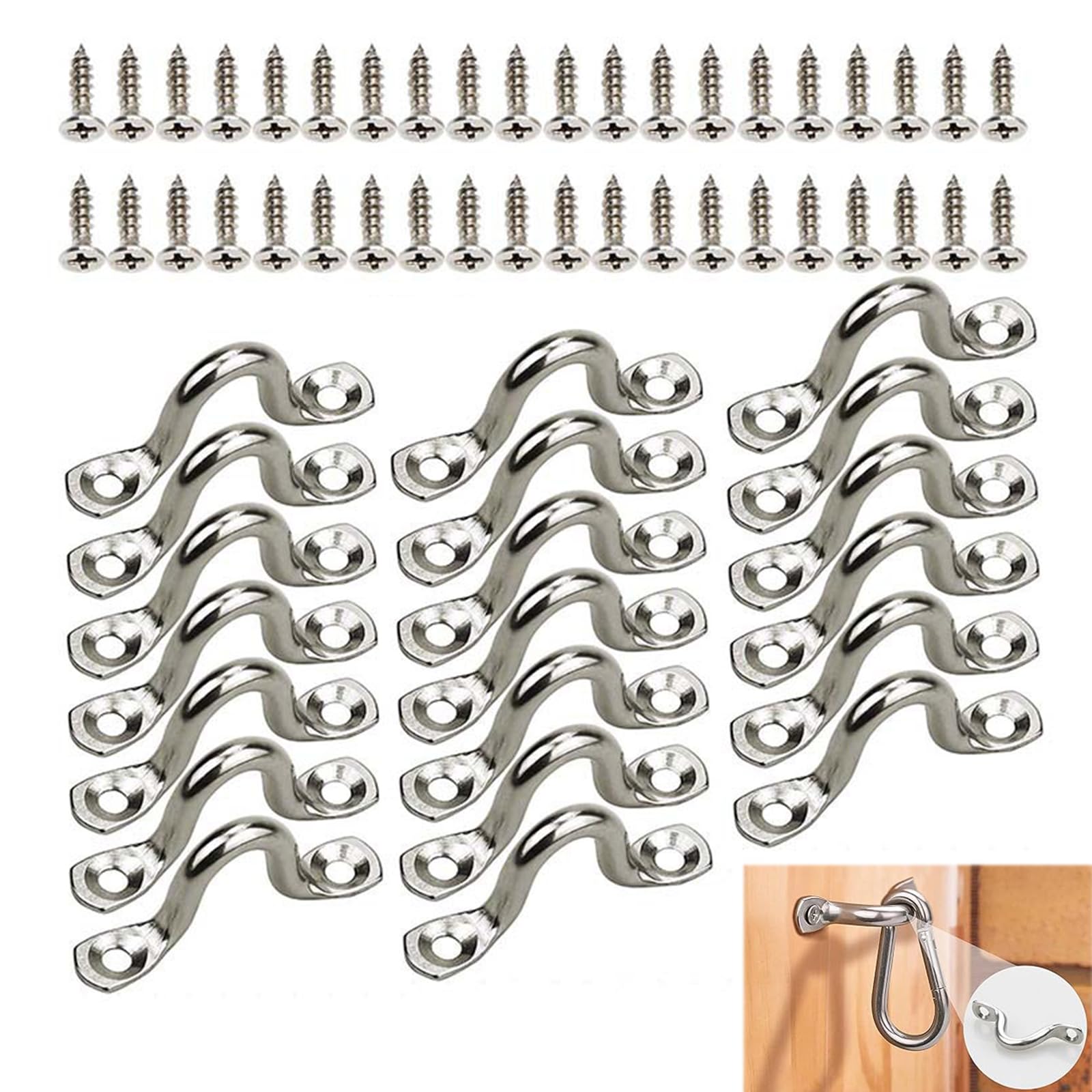 KARELLS 20 Stück 304 Edelstahl Pad Eye, 4mm Kajak Pad Augenriemen Fenderöse, Decksplatte Augplatten Boat Top Pad Auge, mit 40 Schrauben, Befestigungshaken, Fenderöse, für Kayak Canoe Rigging