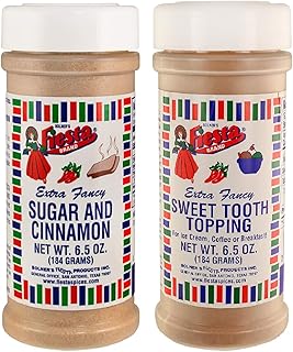 Bolner's Fiesta Brand Sweet Treats Bundle - 1 each of Sweet Tooth Topping (for Ice Cream, Coffee, Breakfast Treats and more) 6.5 Ounce Shaker and Sugar and Cinnamon 6.5 Ounce Shaker