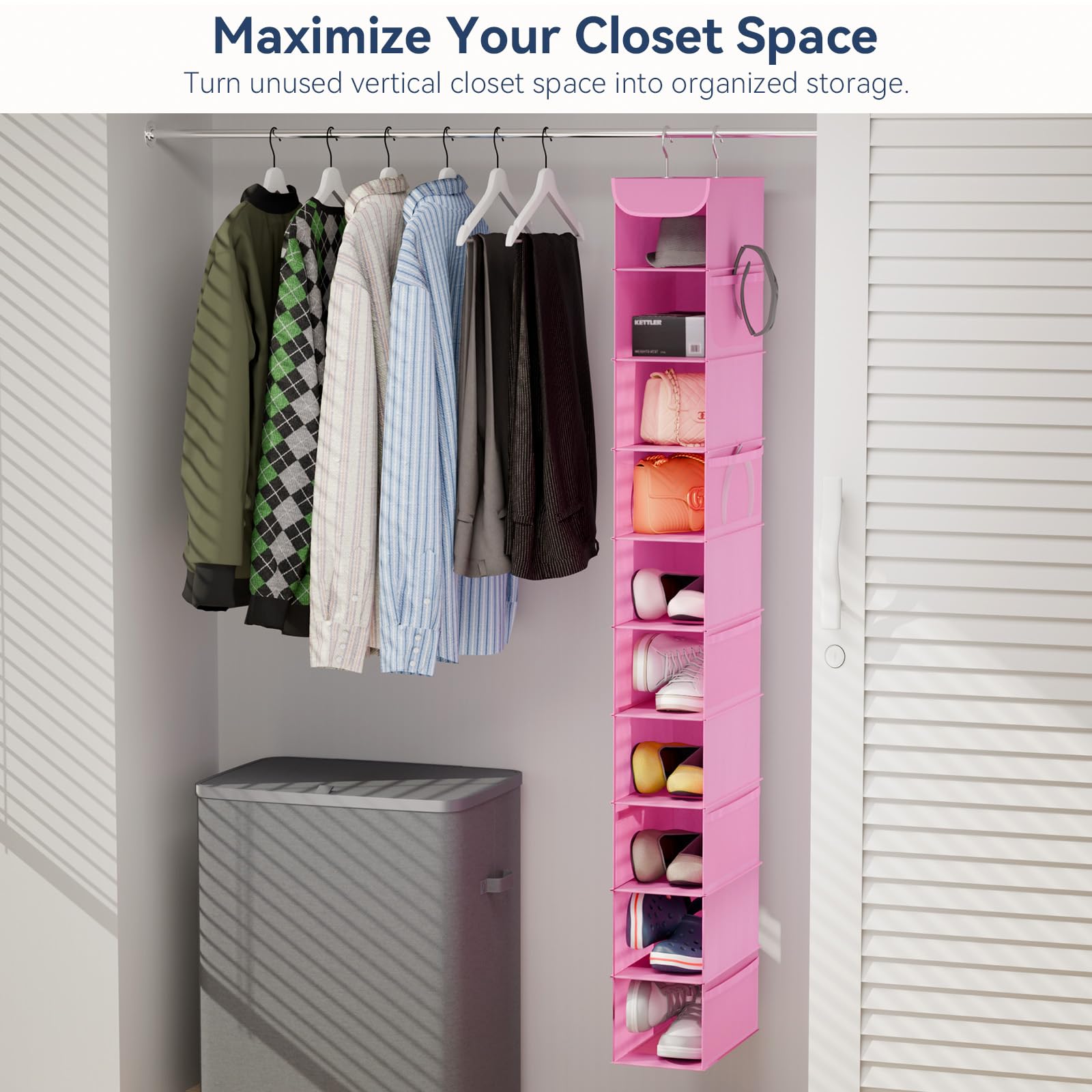 Whitmor 10-Shelf Tissu à Suspendre en Maille Filet Organiseur de placards W/Poches pour Accessoires, Rose