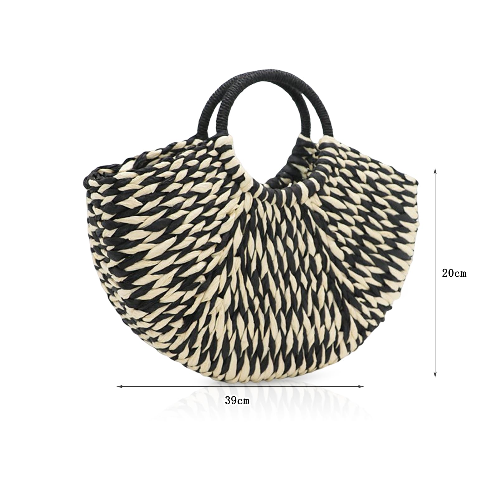NICOLE & DORIS Bolsa de Playa de Verano Bolso de Paja Mujer Bolsos de Mano Multicolor Bolsa Tejida de Ratán para Viajes en la Playa y Uso Diario Blanco y Negro