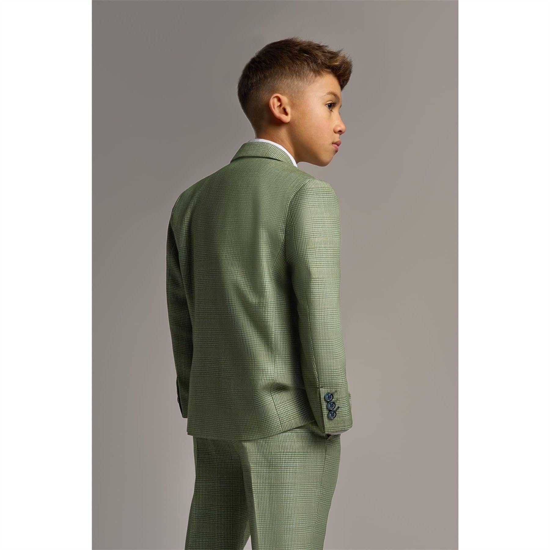 TruClothing.com Jungen 3 Teilig Salbei Grün Karo Anzug Tweed Tailored Fit Hochzeit