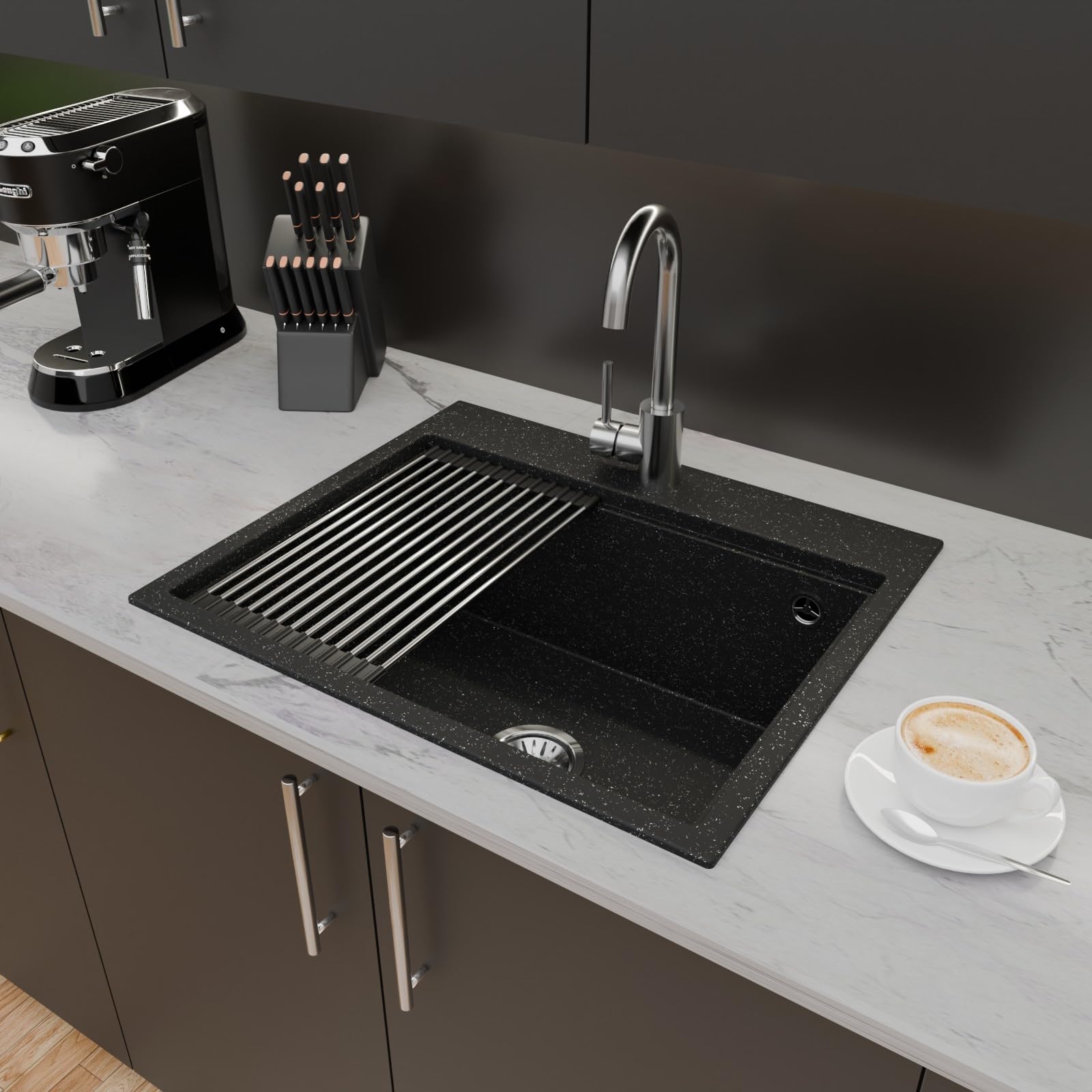 VBChome Lavello Singolo Da Incasso, Da 60 X 44 Cm, In Granito Composito - Foto 7