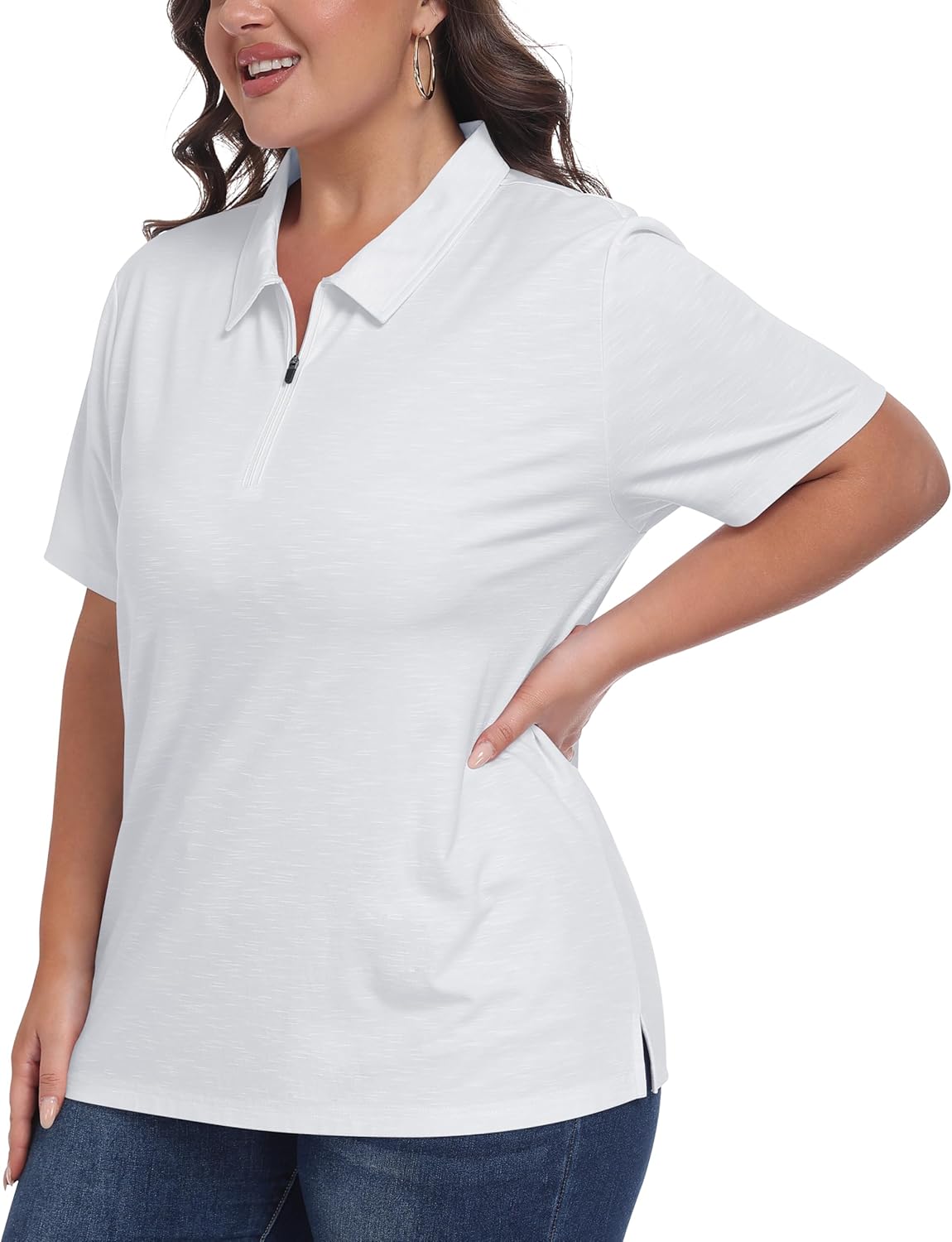 MoFiz Plus Size Zipper Up Golf Polo Shirts for Women Short Sleeve Collared Tennis Workout Tops Casual Activewear XL-5XL