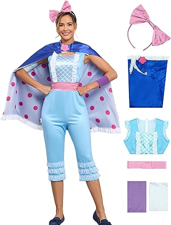 Poboola Bo Peep Costume Adult Cute Costumes For Women Princess Cowgirls Halloween Cosplay Deluxe Fancy Little Bo Peep Dress