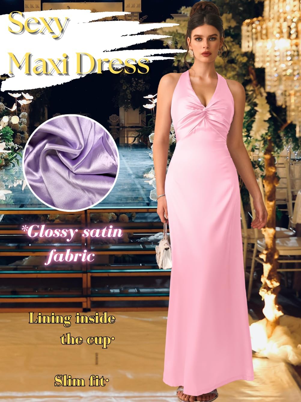 Satin Formal Dress,V Neck Backless Long Prom Dresses for Women,Sexy Elegant Wedding Guest Cocktail Outfit - Image 4