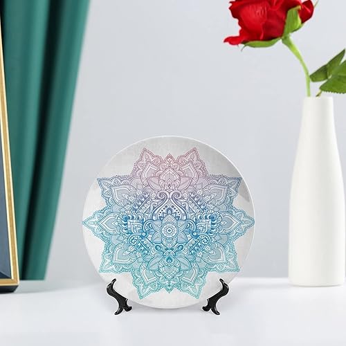 Miniatura 6 de Plato decorativo de 8 pulgadas, cerámica de loto, tatuaje bohemio zen, tono pastel, mandala abstracto de loto, placa de exhibición para mesa de