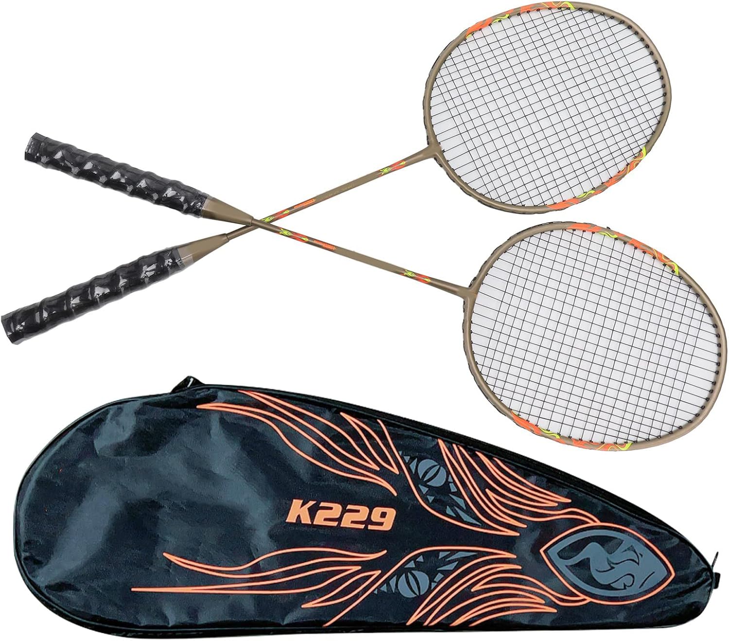 Badminton Racquet Set Lightweight Iron Alloy Double Rackets with Storage Bag