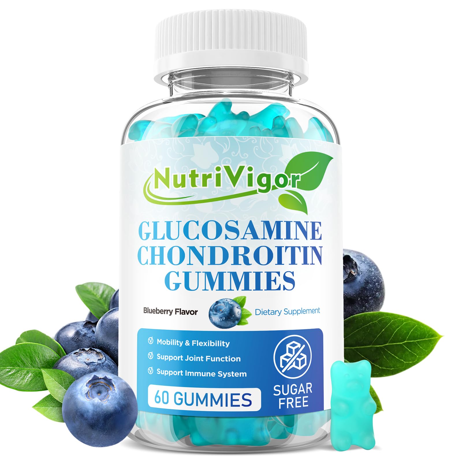 Glucosamine Chondroitin Gummies, Extra Strength Joint Support Supplement with MSM & Elderberry, Joint Support Supplement for Adults, Men & Women, Blueberry Flavor, 60 Count