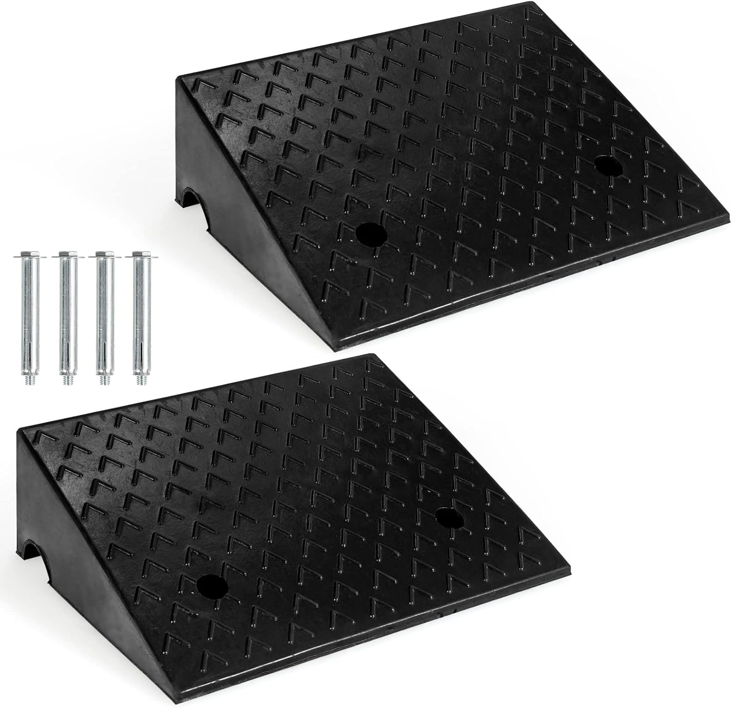 Goplus Rubber Curb Ramps, 5" H x 19" W Car Ramp Slope for Driveway Threshold Sidewalk Motorcycle, 4 Mounting Bolts Included, Pack of 2