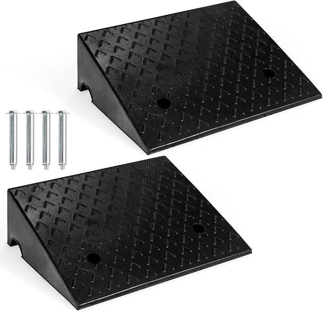 COSTWAY 2PCS Rubber Kerb Ramps, Heavy Duty Curb Ramp Set with 4 Expansion Bolts, Lightweight Driveway Threshold Ramps for Wheelchairs, Cars and Motorcycle, 4 Tons Load Capacity (48 x 33 x 13cm)