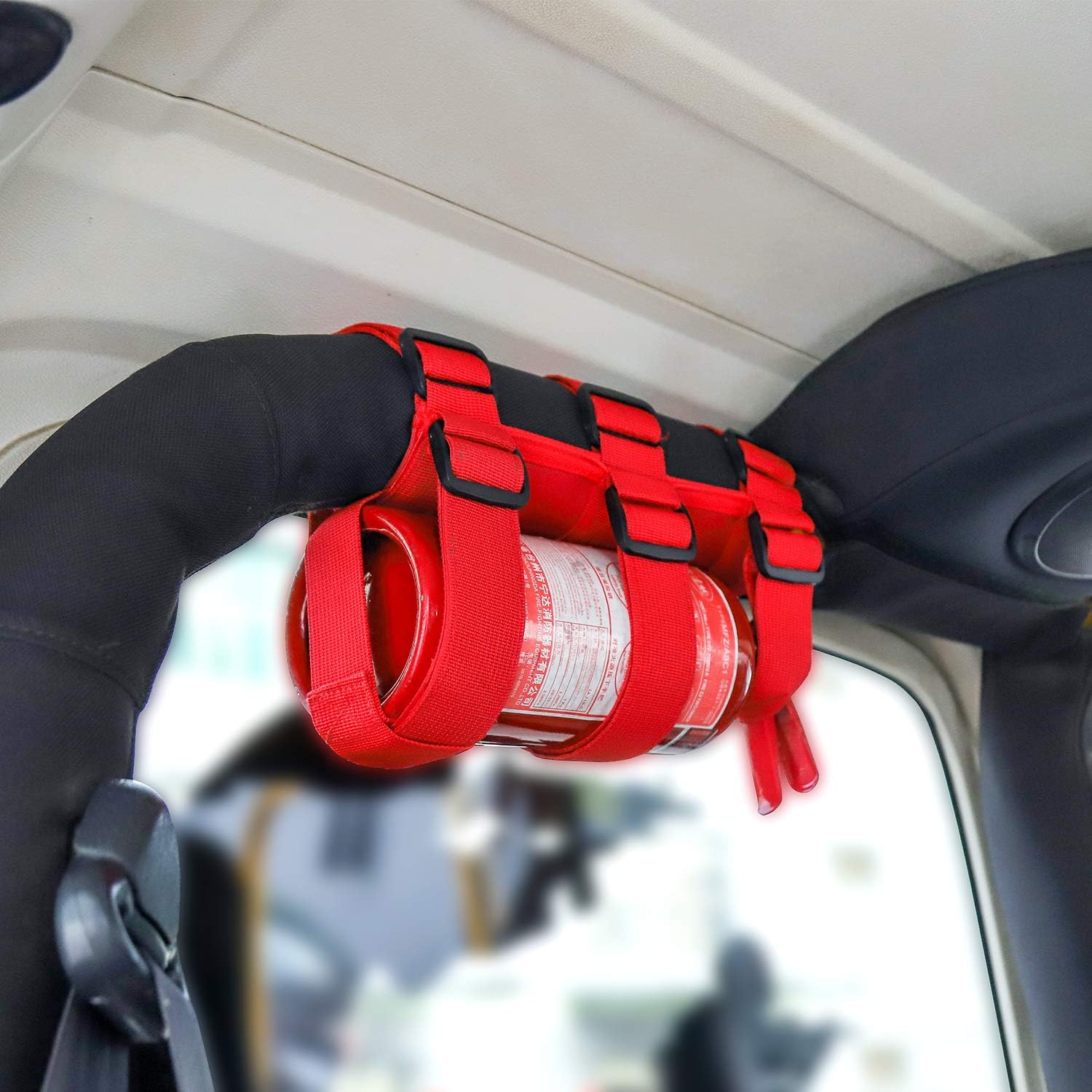 JeCar Fire Extinguisher Holder Adjustable Roll Bar Extinguisher Strap for 1987-2020 Jeep Wrangler JK JL TJ CJ YJ & 2020 Jeep Gladiator JT, Red