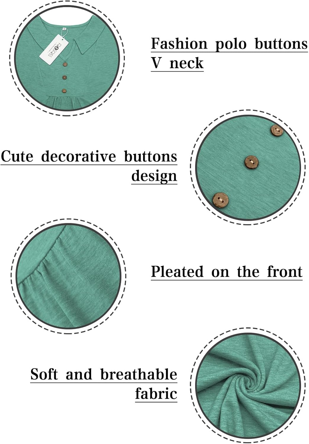 Womens Summer Tops Plus Size Trendy V Neck T-Shirts Casual Pleated Tunics Flowy Loose Fit Short Sleeve Tees 1X Green - Image 5