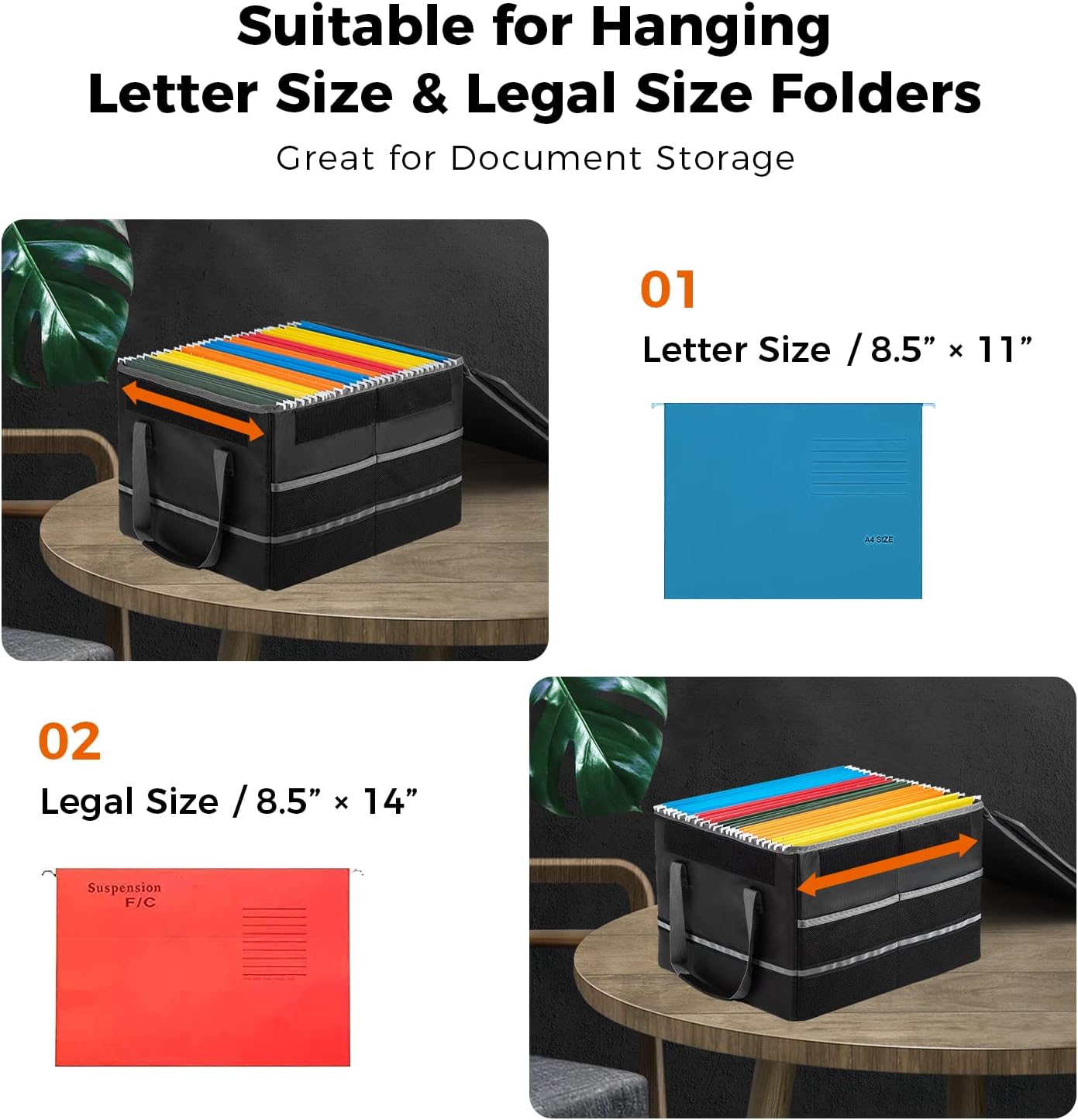 CODN Fireproof File Box, Collapsible Fireproof Document Storage Filing Box with Lid for Hanging Letter/legal File Folders, Portable File Organizer Box with Handle, Black : Office Products