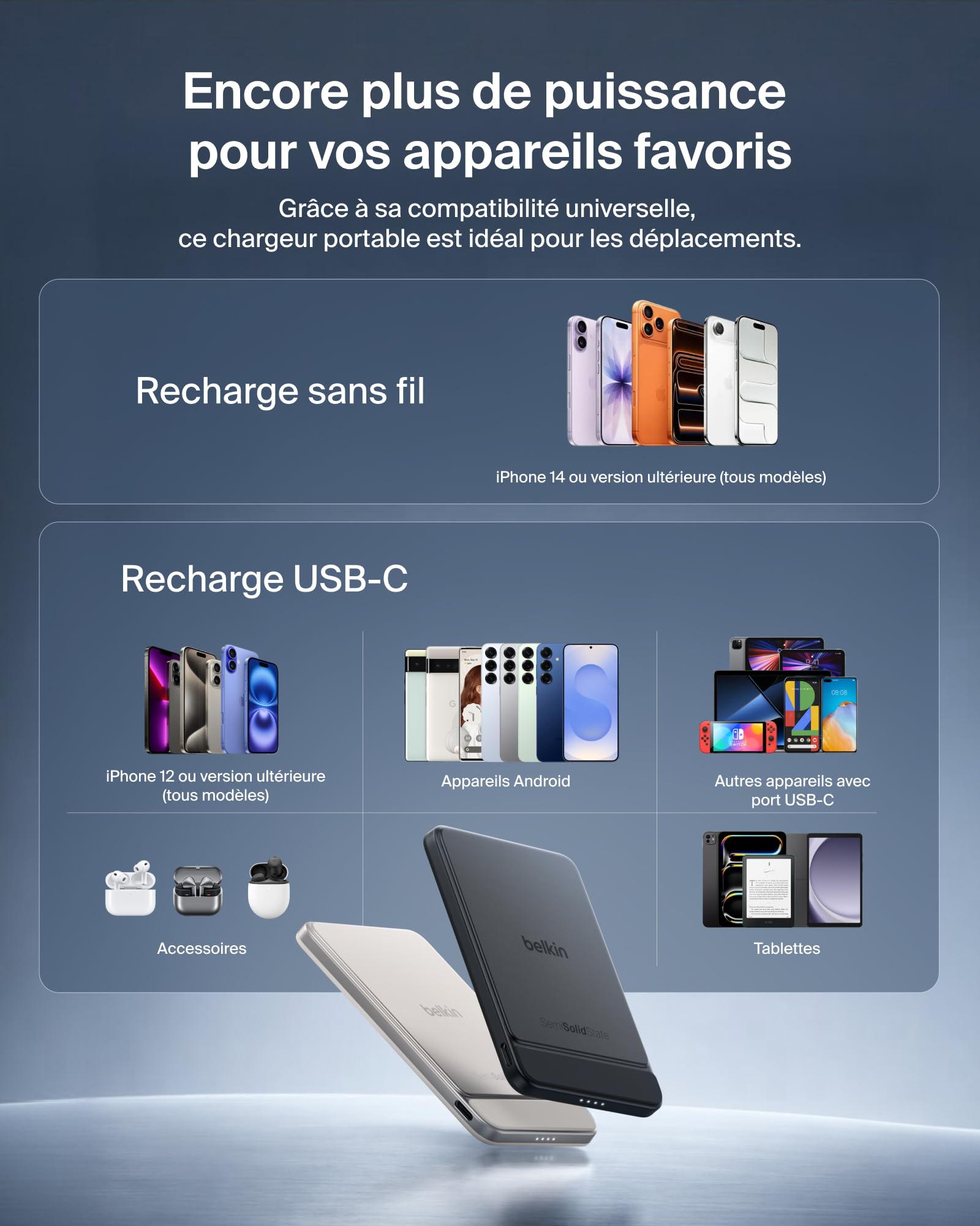 Belkin UltraCharge Pro Batterie Externe sans Fil Semi-Solide 5000mAh