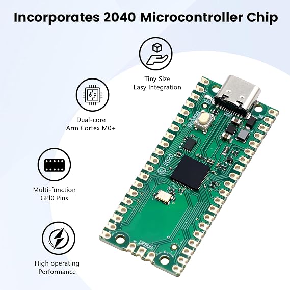 3-Pack RP2040 Microcontroller Board, Dual-Core ARM Cortex-M0+ up to 133MHz, 2MB Flash, 30 GPIO Pins, Compatible with Raspberry Pi Pico, Supports MicroPython & C/C++ (USB-C Port)