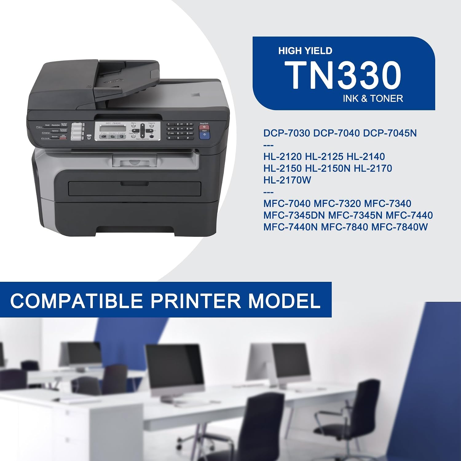 1 Pack TN330 Black Toner Cartridge High Yield Compatible TN330 Replacement for Brother DCP-7030 DCP-7040 DCP-7045N HL-2120 HL-2125 HL-2140 HL-2150 HL-2150N HL-2170 HL-2170W MFC-7040 MFC-7320 Printer