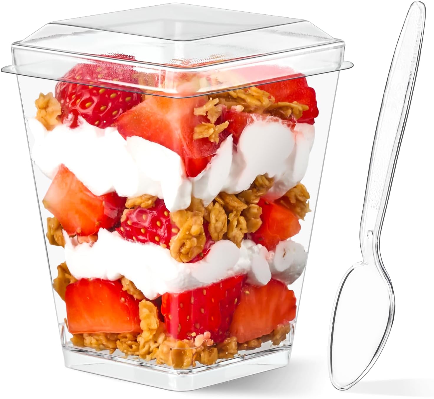 5 oz Plastic Dessert Cups with Lids and Spoons, 50 Pack Mini Parfait Cups Clear Dessert Shooter Cups for Banana Pudding, Fruit, Jello, Appetizer, Trifle 50 cups + 50 lids + 50 spoons