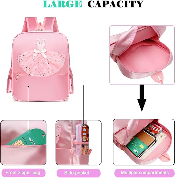 Cute Ballet Dance Backpack,Tutu Dress Dance Bag,Waterproof Bag Ballerina Duffle Bag Personalized dance bags Gym Bag.(Pink)