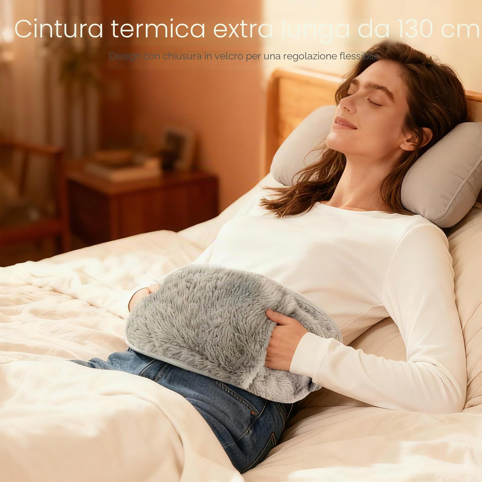 Cintura termica con bottiglia d’acqua calda 1 L, extra-lunga 130 cm, copertina morbida rimovibile, fascia riscaldante per pancia, vita e collo, gomma naturale certificata BS 1970:2012