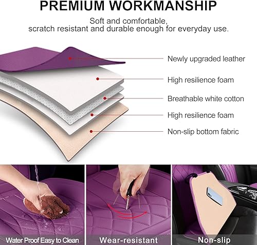 Miniatura 3 de Paquete de 2 fundas de cuero para asiento delantero de automóvil, protectores universales para asiento de automóvil sin laterales con bolsillo de